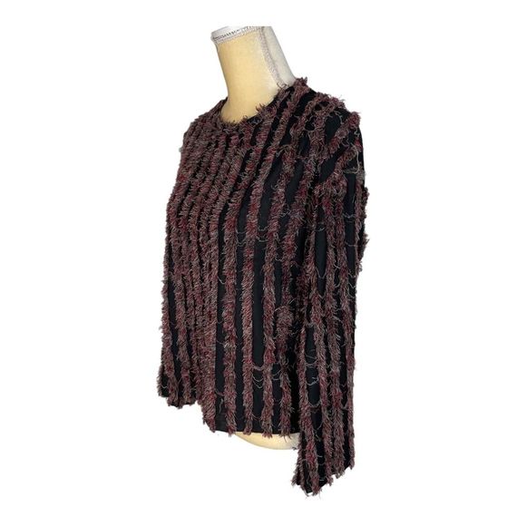 ZARA TRAFALUC BLACK MULTICOLOR STRIPED FRINGE PULLOVER BLOUSE Size M - Picture 3 of 8